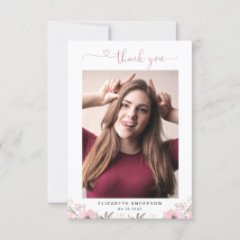 Tarjeta De Agradecimiento Elegante Floral Heart Script 2 Photo You Card
