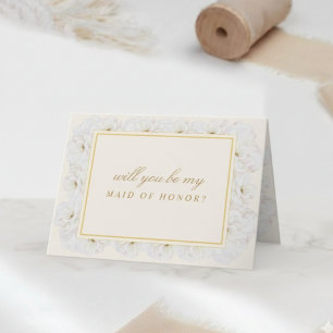 Tarjeta De Agradecimiento Elegante Floral Marfil ¿serás la DAMA DE HONOR?