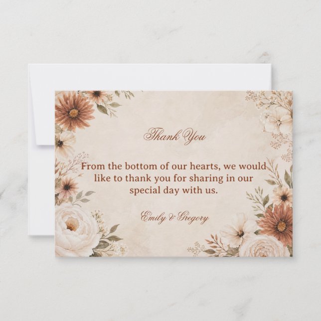 Tarjeta De Agradecimiento Elegante Floral Neutro (Anverso)
