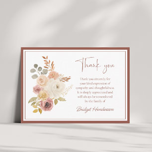 Tarjeta De Agradecimiento Elegante Floral Otoñal de Terracota para Funeral
