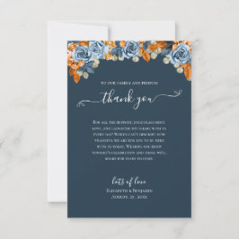 Tarjeta De Agradecimiento Elegante Floral Otoño Azul Marino Óxido Boda Boho
