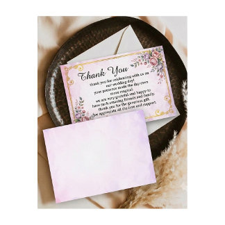 Tarjeta De Agradecimiento Elegante Floral Pastel Rosa Lavanda Floral Oro
