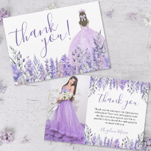 Tarjeta De Agradecimiento Elegante Floral Púrpura Quinceañera Foto