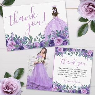 Tarjeta De Agradecimiento Elegante Floral Púrpura Quinceañera Foto