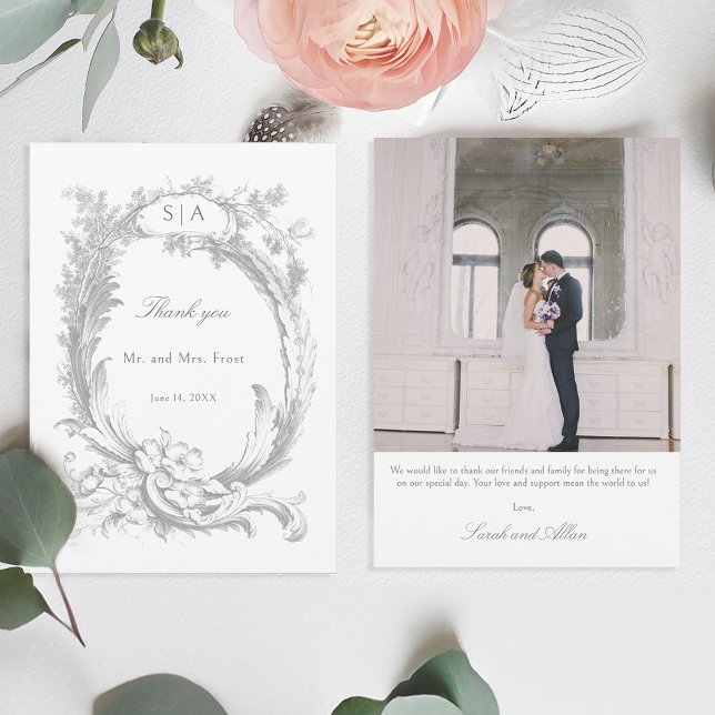 Tarjeta De Agradecimiento Elegante floral rococó francesa (Subido por el creador)