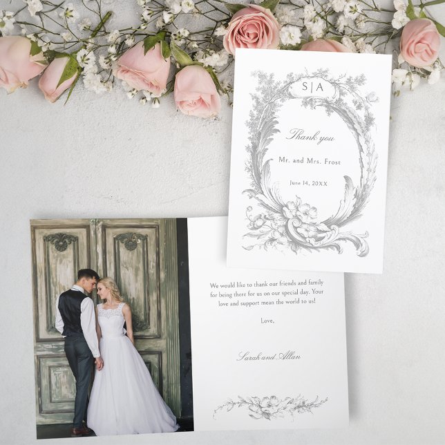 Tarjeta De Agradecimiento Elegante floral rococó francesa (Subido por el creador)