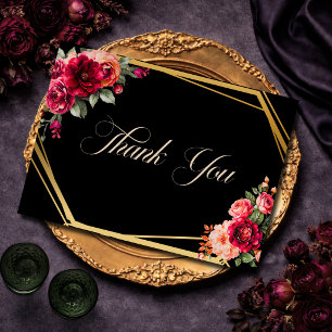 Tarjeta De Agradecimiento Elegante floral rojo negro temperamental Romántico