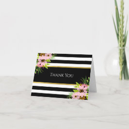 Tarjeta De Agradecimiento Elegante Floral rosa a rayas y oro | PERSONALIZADO