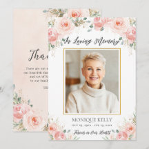 Elegante Floral Rosa Claro Foto Funeral Memorial