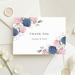 Tarjeta De Agradecimiento Elegante Floral Rosa Claro y Hortensia Azul Marino