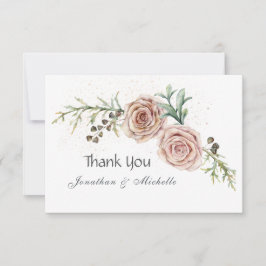 Tarjeta De Agradecimiento Elegante Floral Rosa Rosa Vintage Wedding