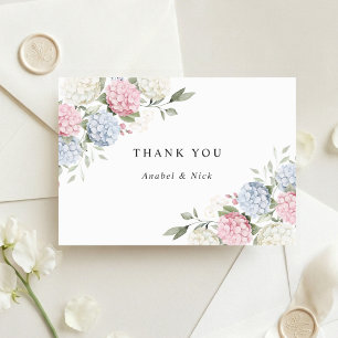 Tarjeta De Agradecimiento Elegante Floral Rosa Tostado y Hortensia Azul Polv