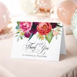 Tarjeta De Agradecimiento Elegante floral rústica 70 cumpleaños gracias