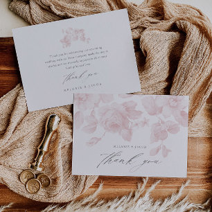 Tarjeta De Agradecimiento Elegante Floral Script ducha de novia rosa