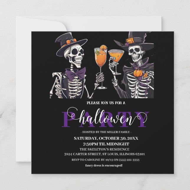 Tarjeta De Agradecimiento Elegante Floral Skull Adulto Halloween Party Invit (Anverso)