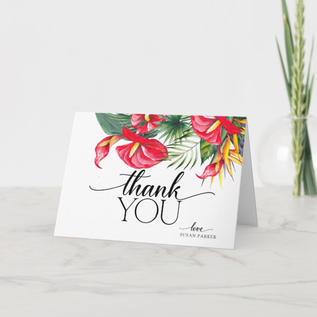 Tarjeta De Agradecimiento Elegante Floral Tropical de Verano Moderna (Anverso)