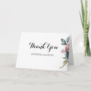 Tarjeta De Agradecimiento Elegante floral Verde azulada oscura