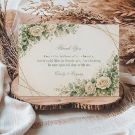 Tarjeta De Agradecimiento Elegante Floral Verde Neutral