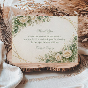 Tarjeta De Agradecimiento Elegante Floral Verde Neutral