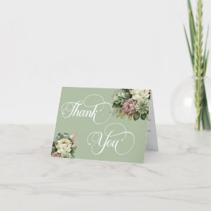Tarjeta De Agradecimiento Elegante Floral Verde y Boda Blanca RSVP