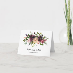 Tarjeta De Agradecimiento Elegante Floral Vino Burdeos Púrpura Boda de Otoño
