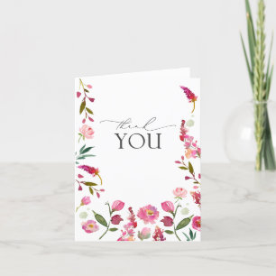 Tarjeta De Agradecimiento Elegante Flores De Acuarela Rosa