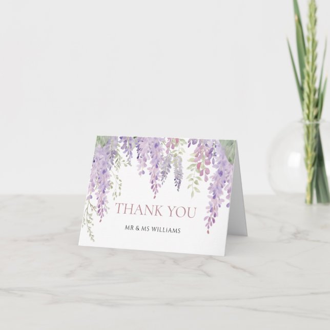 Tarjeta De Agradecimiento Elegante Flores De Wisteria Púrpura Gracias Tarjet (Anverso)