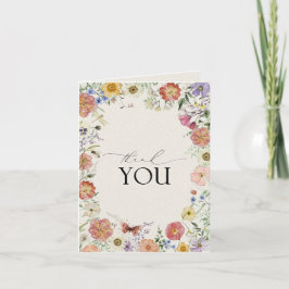 Tarjeta De Agradecimiento Elegante Flores Presionadas Acuarela Gracias Tarje