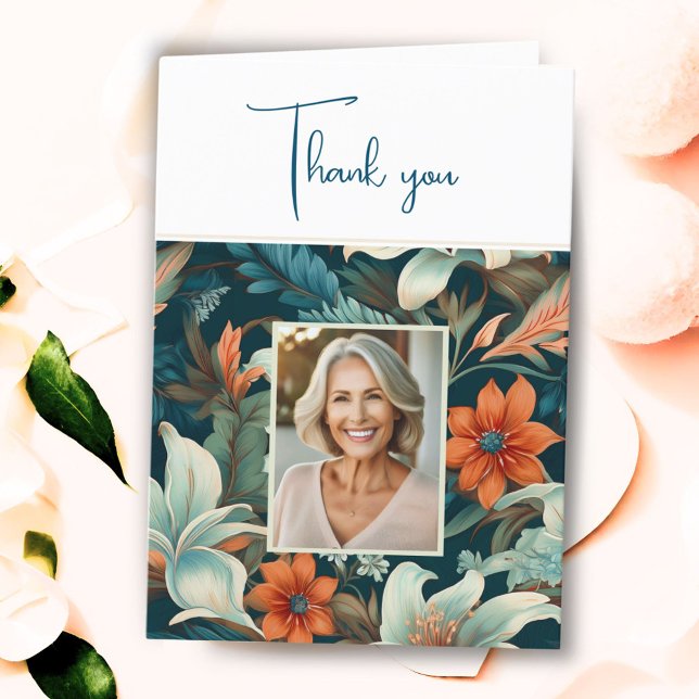 Tarjeta De Agradecimiento Elegante Foliage Pattern Photo Birday (Subido por el creador)