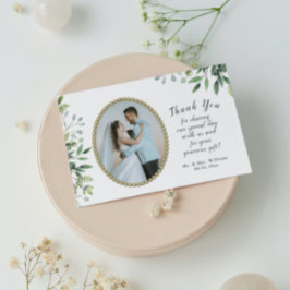 Tarjeta De Agradecimiento Elegante Foliage y boda de perlas de oro