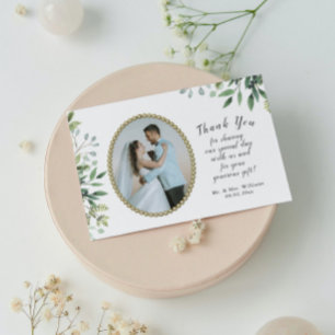 Tarjeta De Agradecimiento Elegante Foliage y boda de perlas de oro