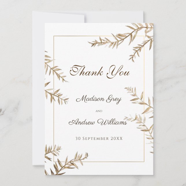 Tarjeta De Agradecimiento Elegante Follaje Marrón Otoño (Anverso)
