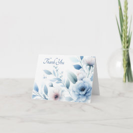 Tarjeta De Agradecimiento Elegante Fondo Floral Azul