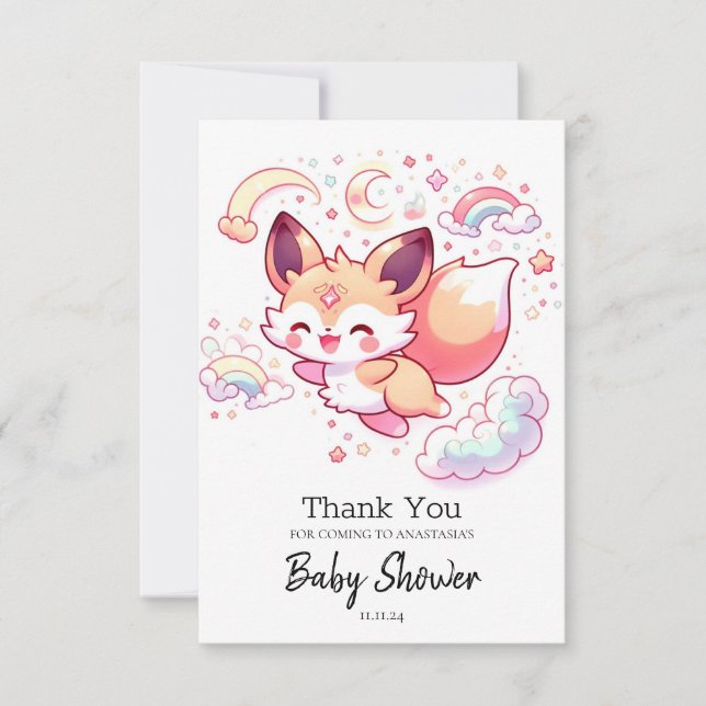 Tarjeta De Agradecimiento Elegante Forest Fox Baby Shower (Anverso)