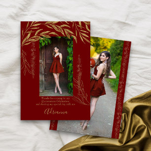 Tarjeta De Agradecimiento Elegante foto 2 hoja roja y dorada