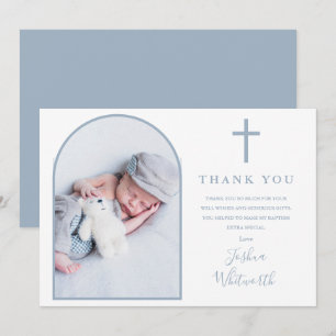 Tarjeta De Agradecimiento Elegante Foto Arch Dusty Baptismo Azul