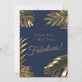 Tarjeta De Agradecimiento Elegante foto azul dorado 50 fabuloso cumpleaños