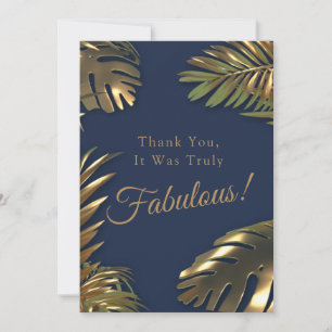 Tarjeta De Agradecimiento Elegante foto azul dorado 50 fabuloso cumpleaños