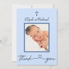 Tarjeta De Agradecimiento Elegante foto azul moderno bautismo de agradecimie