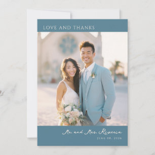 Tarjeta De Agradecimiento Elegante Foto Azul Verdoso Alegre