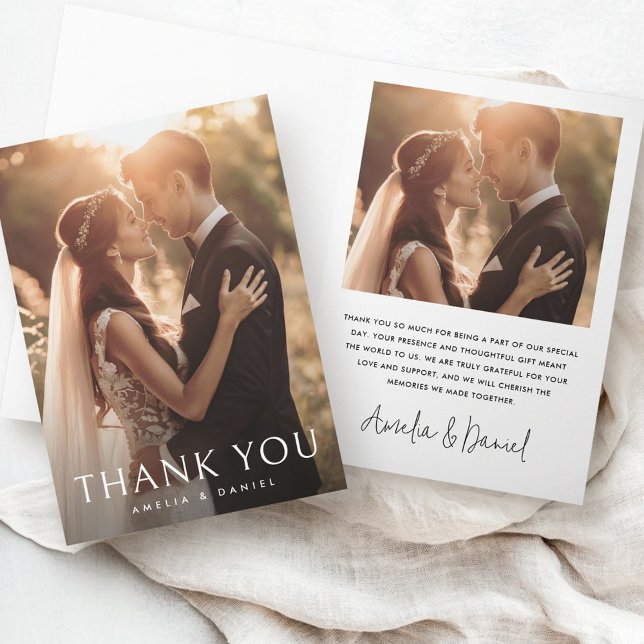 Tarjeta De Agradecimiento Elegante foto boda clásica doblada (Elegant classic wedding photo folded thank you card)