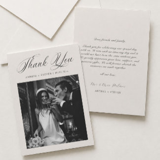 Tarjeta De Agradecimiento Elegante Foto Boda con Estilo Antiguo