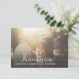 Tarjeta De Agradecimiento Elegante foto Boda de guión de letras de mano de M