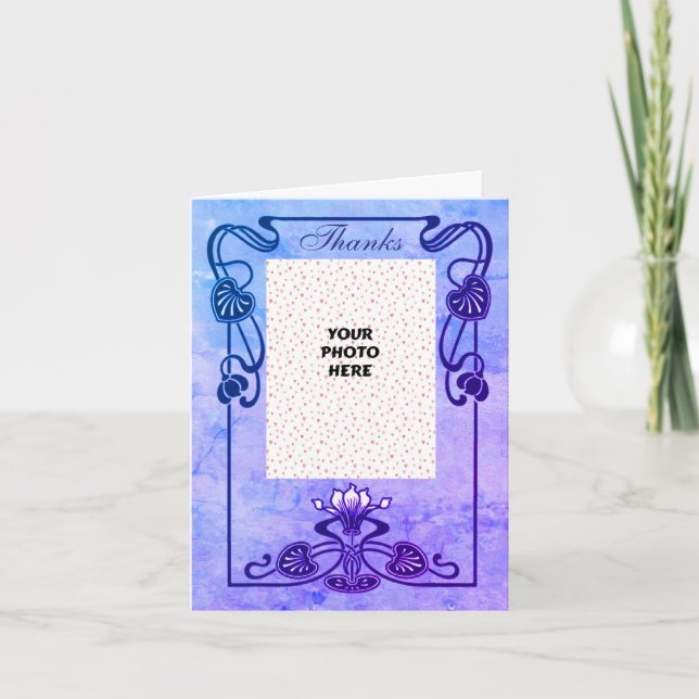 Tarjeta De Agradecimiento Elegante foto Boda de marco floral (Anverso)