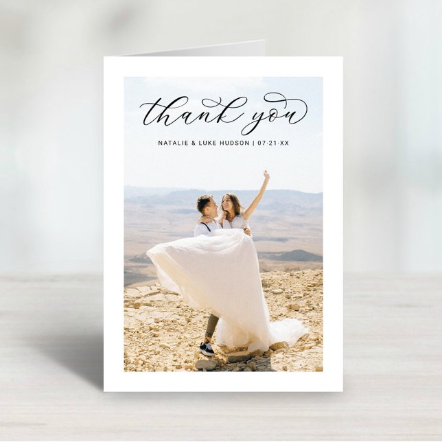 Tarjeta De Agradecimiento Elegante foto Boda personalizada de escritura negr (Subido por el creador)