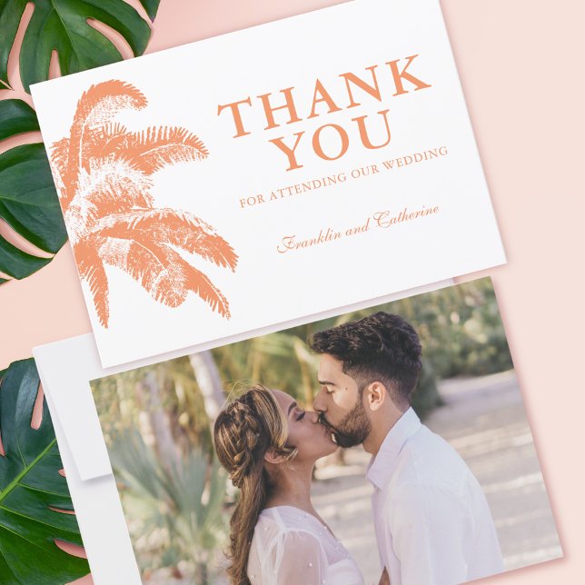 Tarjeta De Agradecimiento Elegante foto Boda tropical de palmeras (Vintage Boho Tropical Palm Photo Wedding Thank You Card)