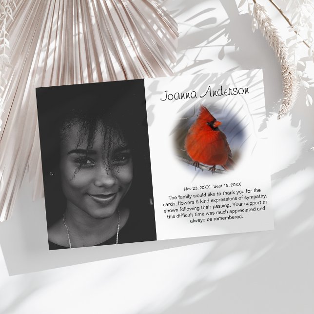 Tarjeta De Agradecimiento Elegante foto Cardenal Rojo Funeral Gracias (Subido por el creador)