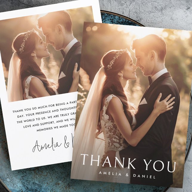Tarjeta De Agradecimiento Elegante foto clásica boda (Elegant classic wedding photo thank you card)