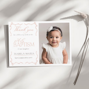 Tarjeta De Agradecimiento Elegante foto con cinta rosa de bautizo
