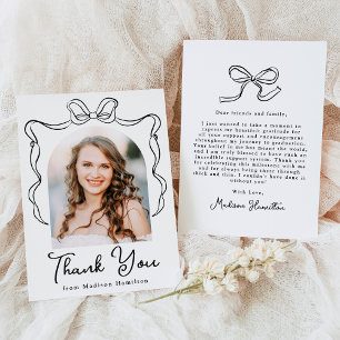 Tarjeta De Agradecimiento Elegante Foto con Lazo Vintage Negro para Graduaci